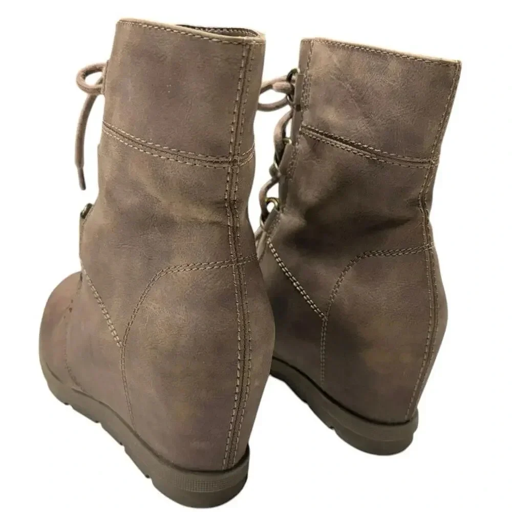 Brown Wedge Lace Up Ankle Boot Size 6.5